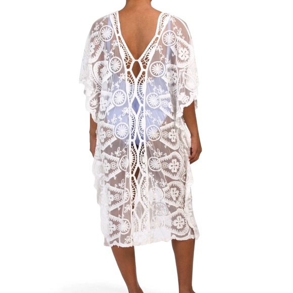 Swimwear cover up crochet lace mesh white NWT boho - Picture 2 of 6